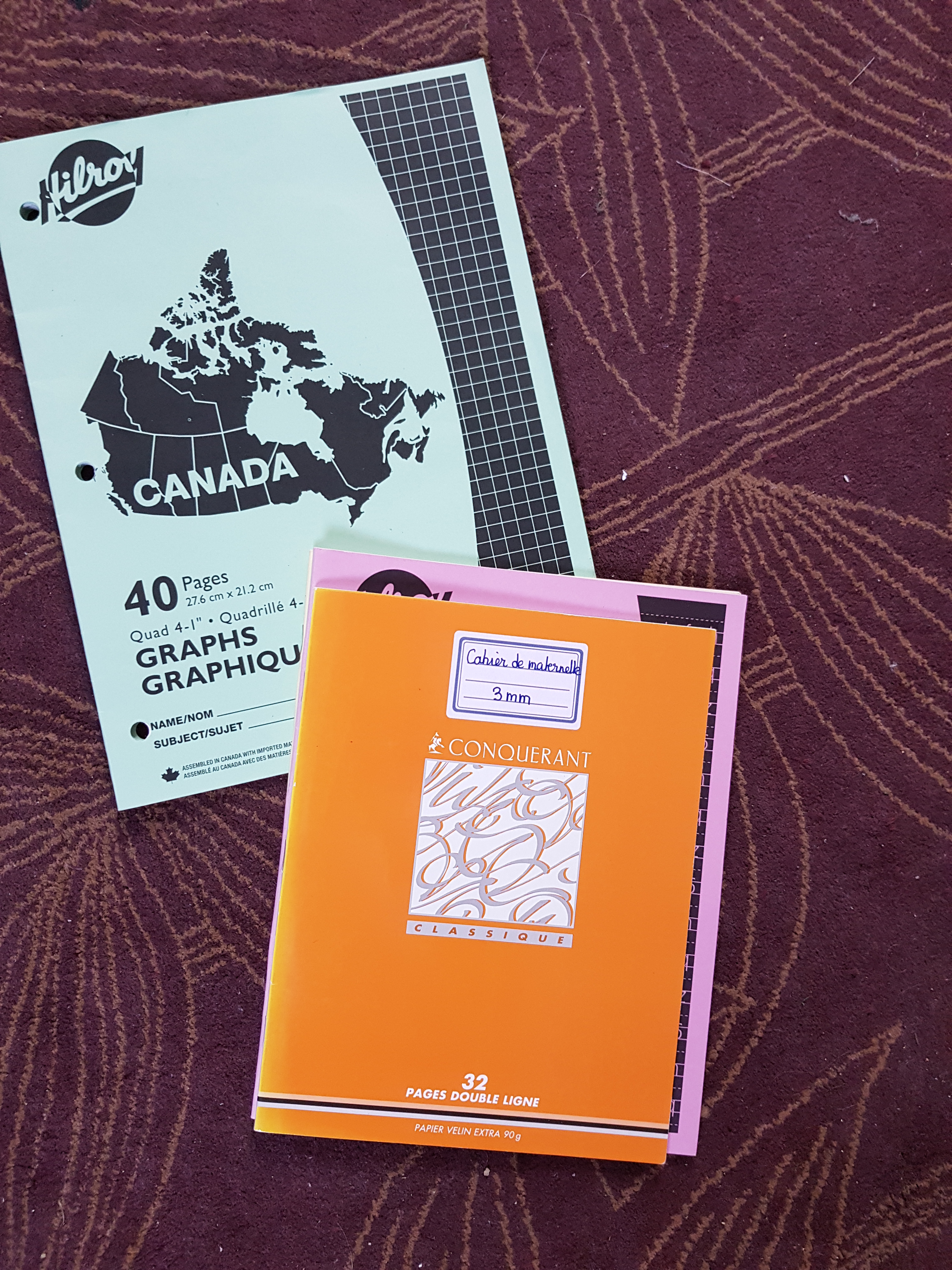 Différence de taille entre cahiers français et québécois