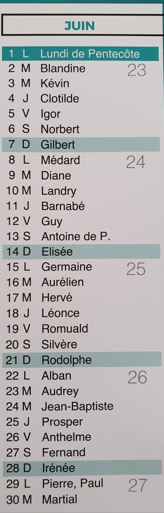 Calendrier de juin