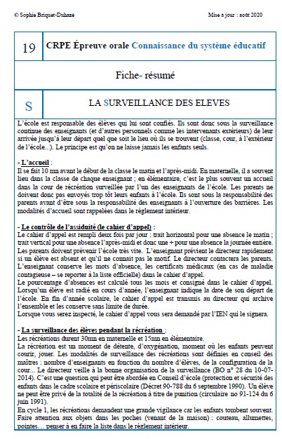 Fiche-résumé CSE 19