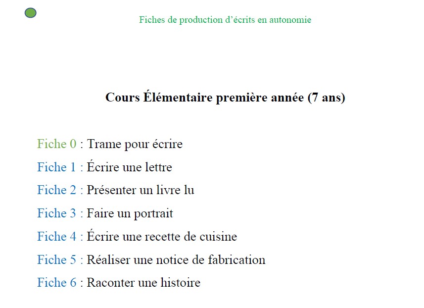 Fichier de production d'écrits en autonomie CE1