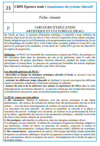 Fiche CSE 23 Le PEAC
