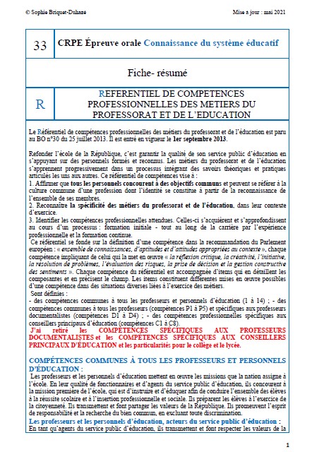 Fiche-résumé CSE 33