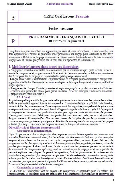 CRPE oral épreuve de français 3 programme C1