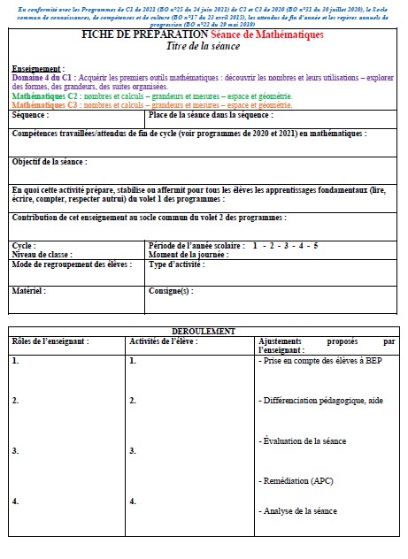 CRPE oral épreuve de maths 1 Fiche de prép vierge