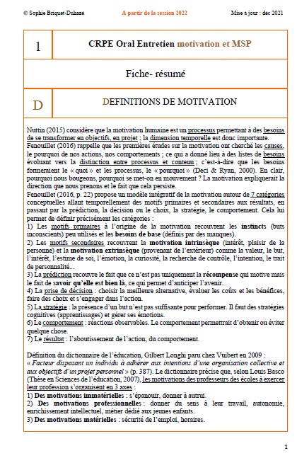 Oral motivation fiche 1