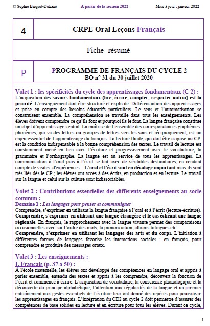 CRPE Oral de français 4 programme C2