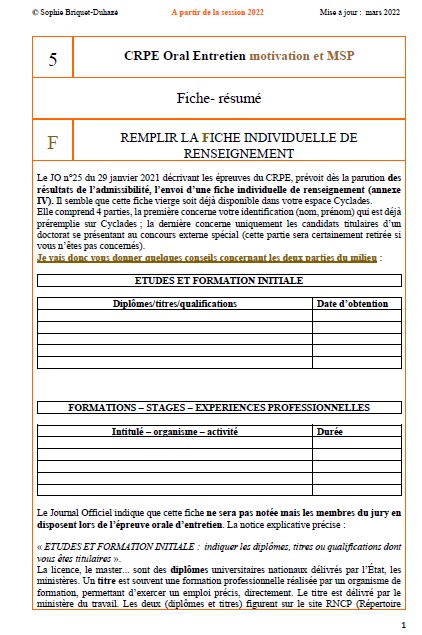 Oral motivation fiche 5