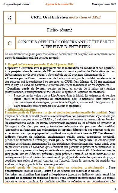 Oral motivation fiche 6