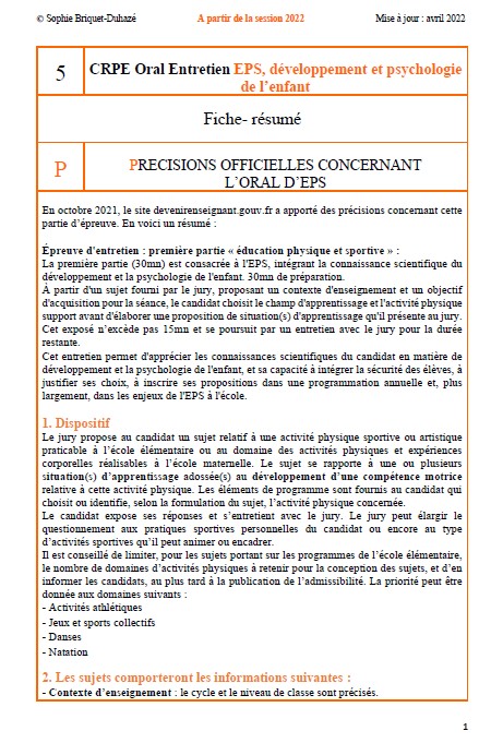 5. Précisions officielles