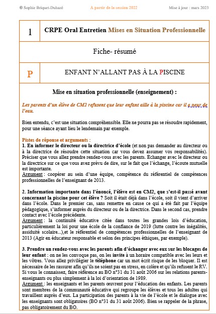 1. Enfant n'allant pas à la piscine