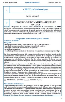 Fiche 2 Résumé programme maths seconde