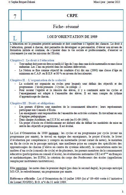 7. Résumé loi d'orientation de 1989