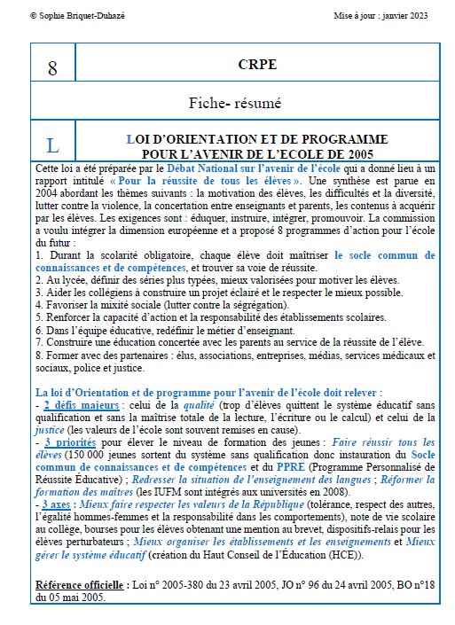 8. Résumé loi d'orietation de 2005