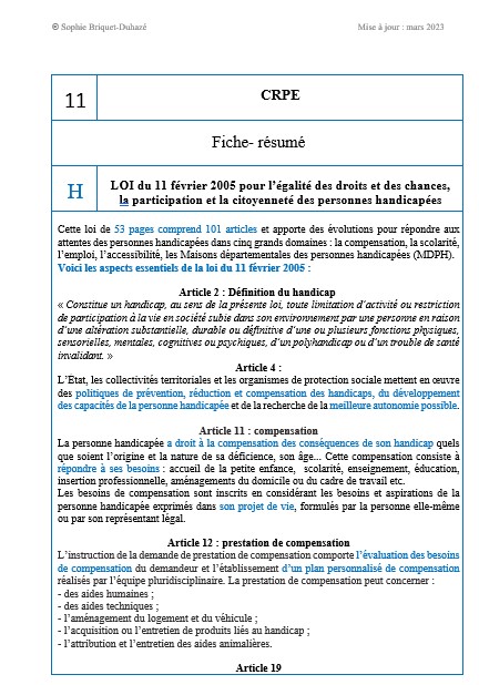 11. Loi égalité des droits personnes handicapées 2005