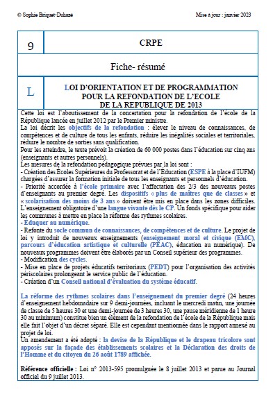 9. Résumé loi d'orientation de 2013