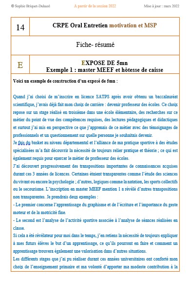 Oral motivation fiche 14