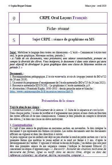 9. Sujet CRPE séance graphisme MS