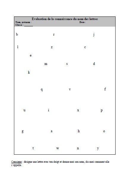 Evaluation du nom des lettres