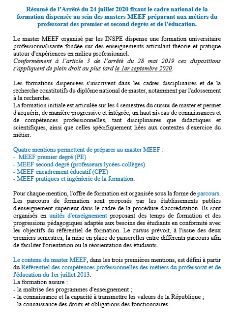 Résumé texte formation en master MEEF 24 juillet 2020