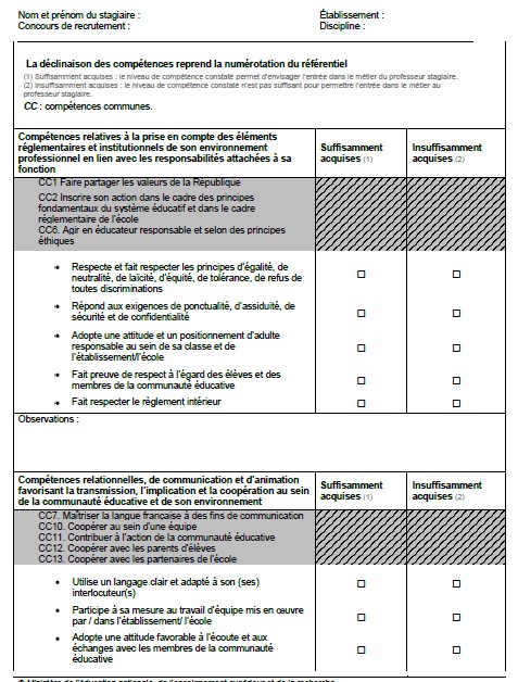 Grille d'évaluation du stagiaire BO n°13 du 26 mars 2015