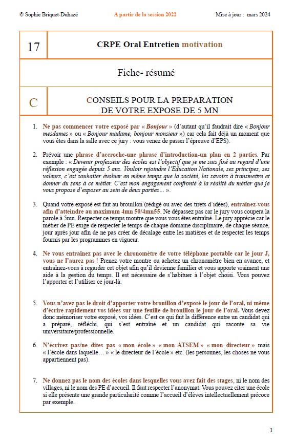 Oral motivation fiche 17