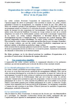 Résumé Sorties et voyages scolaires BO 26 du 29 juin 2023