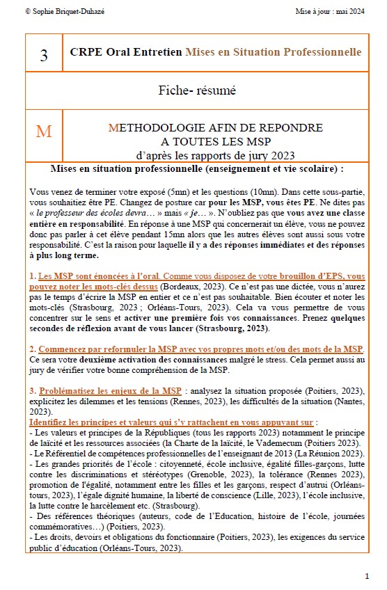 3. Méthodologie afin de répondre à toutes les MSP